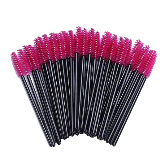BTYMS 100 Pcs Disposable Eyelash Brush Mascara Applicator Lash Wand Eyebrow Spoolie for Extension - Pink
