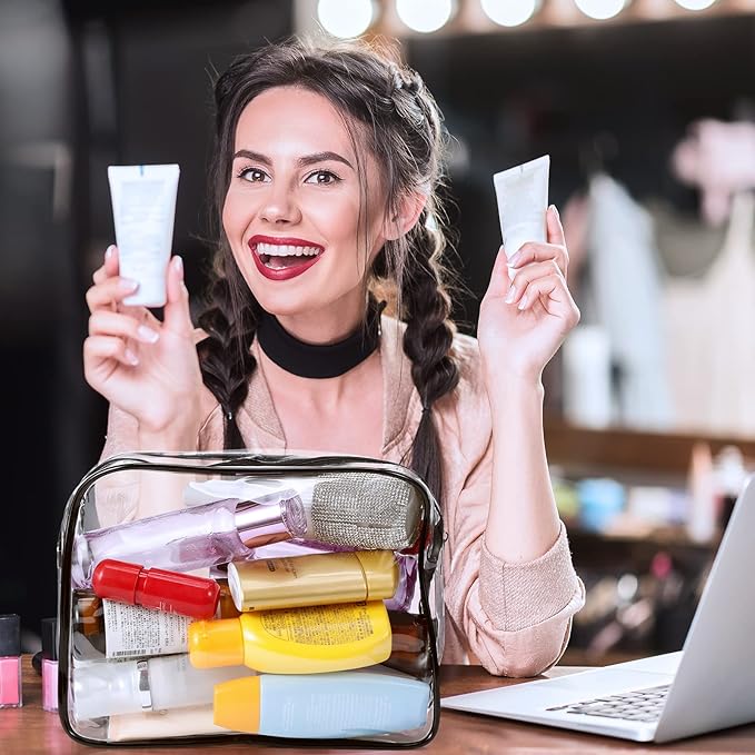 Weewooday 12 Pieces Clear Makeup Bags Cosmetic Storage Bags PVC Zipper Pouches Travel Waterproof Makeup Plastic Case for Women Organizing Toiletries Traveling Bathroom(Large,Black)