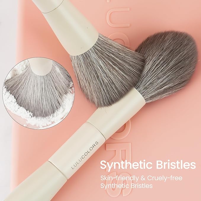 13-in-1 Dual-Ended Makeup Brush Set with Sponge & Travel Case – 7 Multi-Functional Brushes for Face & Eyes – Soft Bristles, Wooden Handles – Available in Cream, Green, or Pink (Blush Pink)