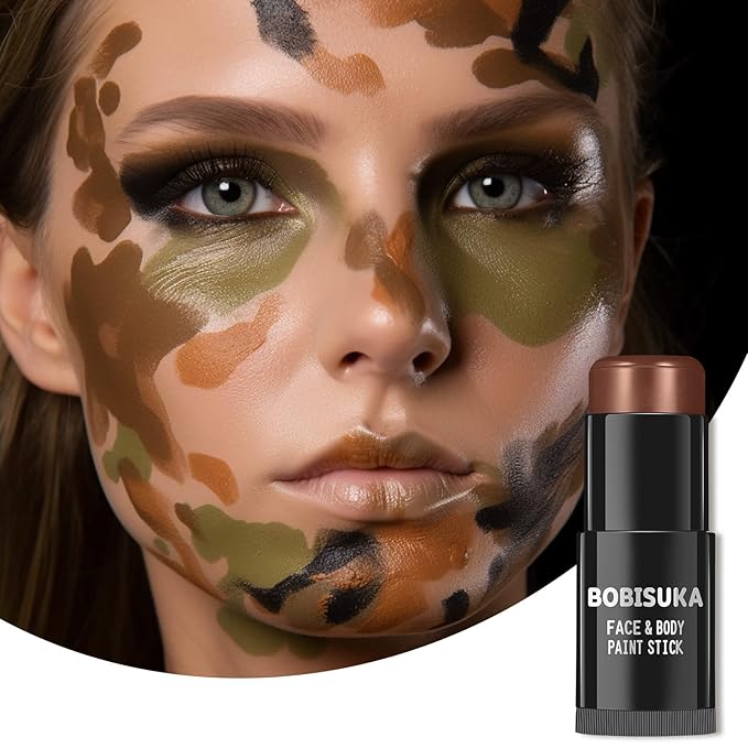 BOBISUKA Brown Face and Body Paint Stick, Chocolate Brown Eye Black Stick for Sports, Waterproof Oil-based Painting Kit for Halloween SFX Camo Cosplay Special Effects Costume Parties Makeup