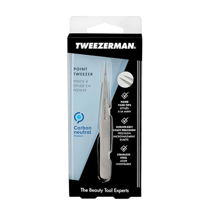 Tweezerman Steel Point Tweezer, Silver, 2 x 6 inches, Modern, Professional Quality for Eyebrow Precision, Facial and Ingrown Hair Removal