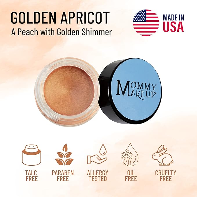 Mommy Makeup Any Wear Creme Eyeshadow - Waterproof, Crease-Proof, Long Lasting, High Pigment, Oil-free - Cream to Powder for Eyes, Cheeks & Lips (Golden Apricot)