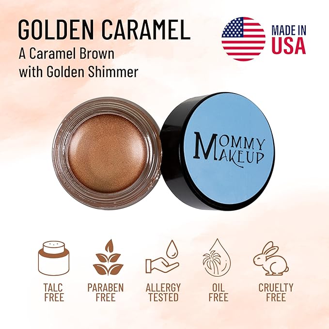 Mommy Makeup Any Wear Creme Eyeshadow - Waterproof, Crease-Proof, Long Lasting, High Pigment, Oil-free - Cream to Powder for Eyes, Cheeks & Lips (Golden Caramel)