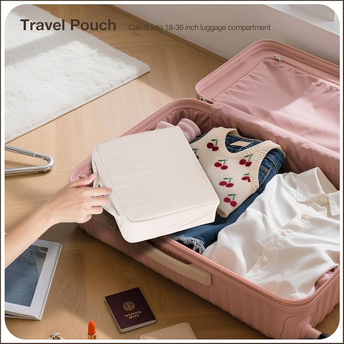 Abiudeng Standing Travel Makeup Bag Stand up Make up Bag Travel Toiletry Bag with Multiple Compartments Large Capacity for Women Business Trips Fitness and Daily Commutes (White)