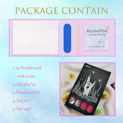 Short Press on Square Flower Fake Nails - Colorful Glue on Pink Flowers Acrylic Full Cover False Nails - Spring Petite Stick on Nails for Women Girls - 24 Pcs