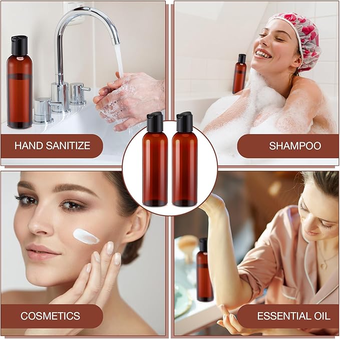 30 Pack Amber Empty Bottles Plastic Squeeze Bottles with Disc Top Flip Cap Small Empty Travel Squeeze Bottle for Lotions Liquid Body Soap Conditioner Creams(5.1 oz)