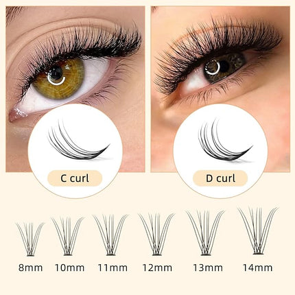 QUEWEL Cluster Lashes 240Pcs Individual Lashes 10D 0.10C Curl 15mm Knot-Free Lash Extensions Clusters Lashes Soft&Natural False Eyelashes Individual DIY Eyelash Extension at Home(10D 0.10C 15)