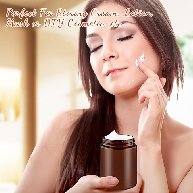 8 Pcs Amber Glass Cream Jar Refillable Empty Cosmetic Storage Bottle Sample Container Pot with Black Lids for Make Up Lotion Face Cream - 150ml/5oz