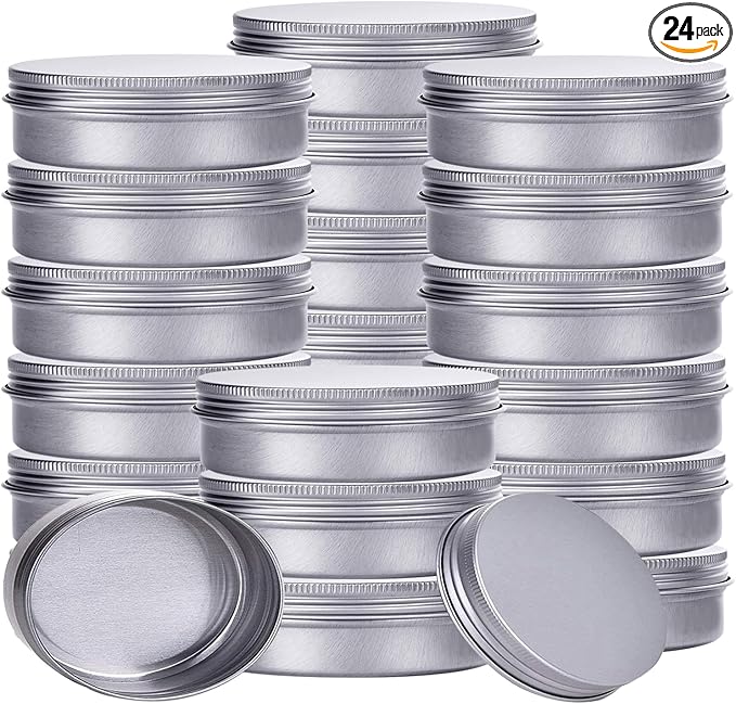 4 Ounce Aluminum Tin Jar Refillable Containers 120 ml Aluminum Screw Lid Round Tin Container Bottle for Cosmetic,Lip Balm, Cream, 24 Pack