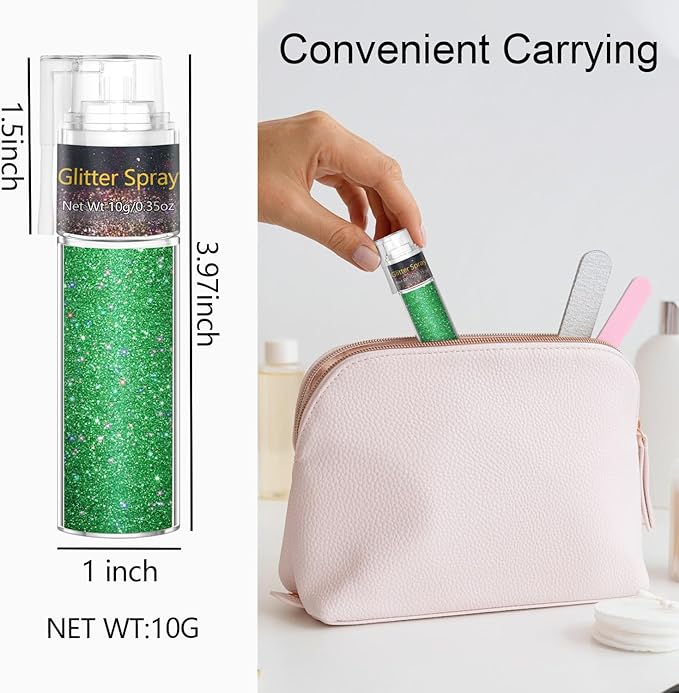 Hair and Body Glitter Spray, 1PC St Patricks Day Accessories Hair Glitter Extra Fine Face Shimmer Powder for Clothes, Festival Loose Sparkle Powder for Rave Nail Art Easter Crafts (Green)