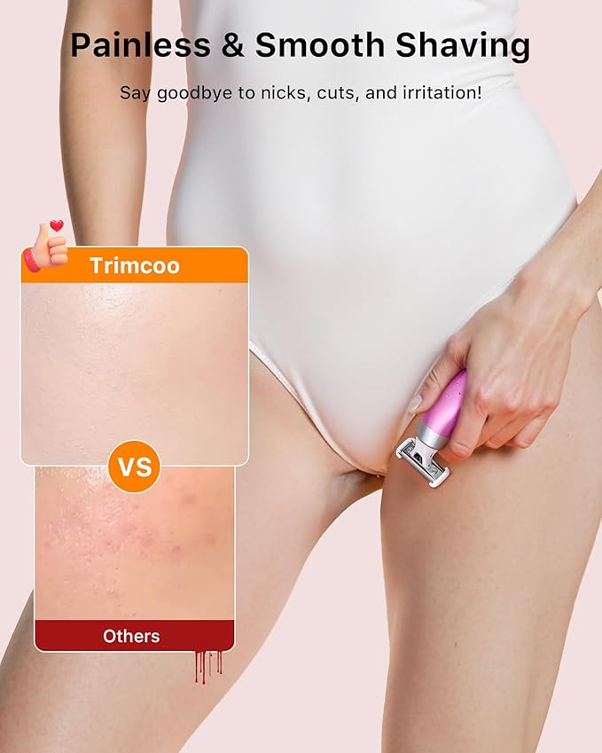 Mini Bikini Trimmer for Women - Intimate Pubic Hair Removal, Electric Body Groomer, Small Portable Wet/Dry Shaver, Magnetic Blade, USB-C Rechargeable with Travel Case, Easy to Clean (Pink)