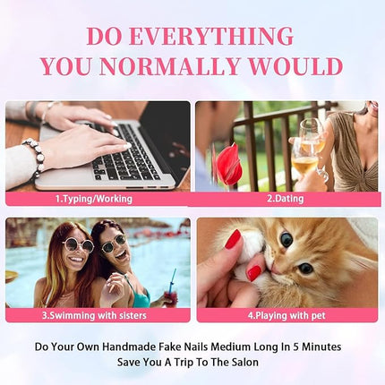 Light Pink Press on Nails Long Square, KXAMELIE Medium Coffin Nails Press ons Long Glue on Nails Natural Thick Fake Nails Acrylic Reusable 24 Solid Color for Women