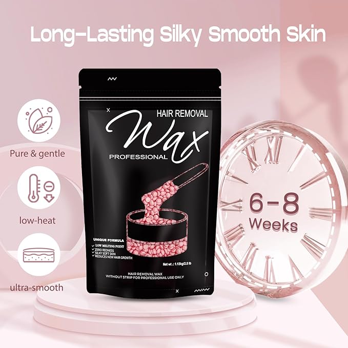 2.5lb Wax Beads, Hard Wax Beads with Upgraded Rose Formula -Wax Beads for Hair Removal Sensitive Skin Women, Includes Sticks & Gloves,Ideal for Bikini/Brazilian/Body/Face Waxing