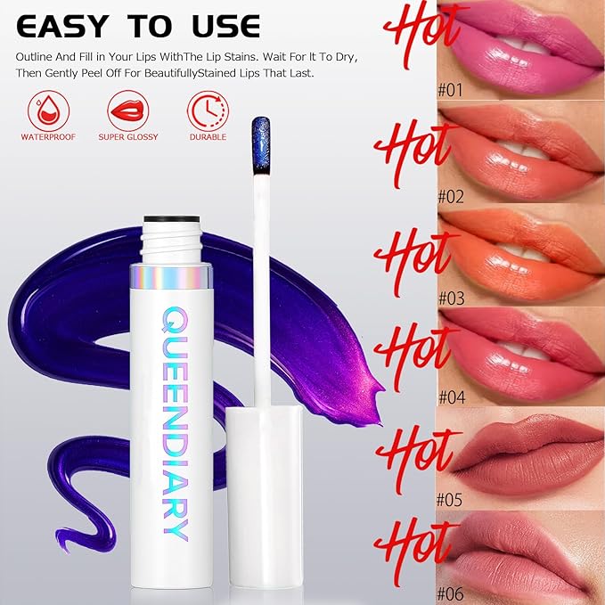 Lip Stain Peel off, Peel Off Lip Stain - Long Lasting Waterproof for Women, Non-stick Cup Lipstick Peel Off Highly Pigmented Not Faded Smudge-proof Liptint. (05 Darling Stain)