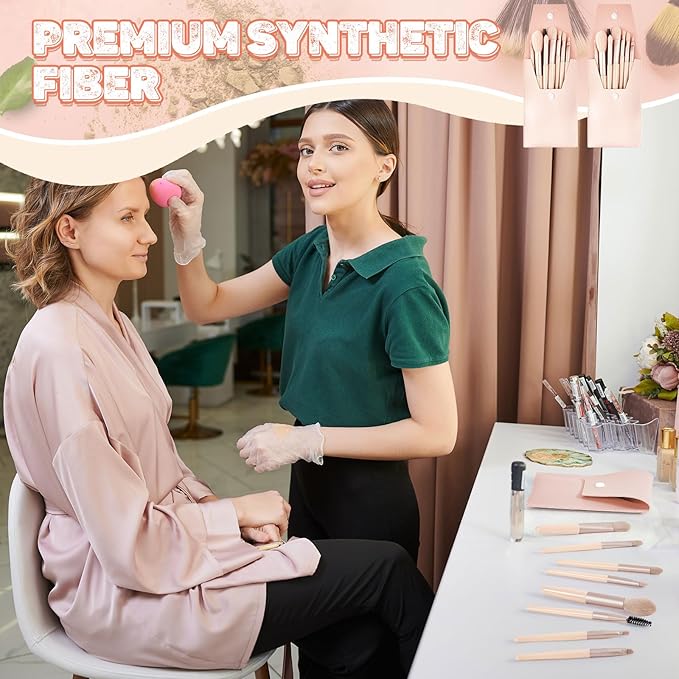 Tioncy 12 Sets Travel Makeup Brush Set Bulk Brushes Bag Bridesmaid Gift Synthetic Fibre Face Make up Brushes Angled Blush Brush for Wedding Bridal Shower Favors Bachelorette Party Gift(Ivory Beige)