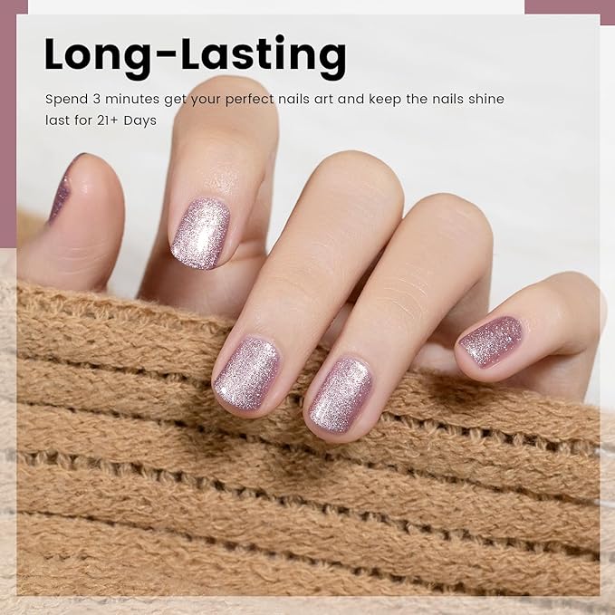 RARJSM Glitter Gel Polish Metallic Rose Pink Shiny Diamond Sparkly Holographic Iridescent Chunky Purple Pink Pigments Nail Gel Polish Soak off L e d U V Curing Required for Nail Art Salon Manicure