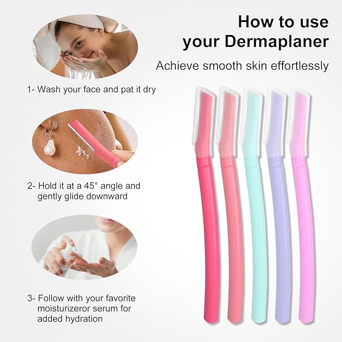 Face Razors for Women, Dermaplane Razor for Women Face, Eyebrow Razor, Dermaplaning Tool, Gentle Exfoliation Microblades for Sensitive Skin, Peach Fuzz Remover