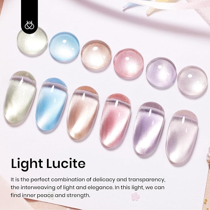 Beetles Cat Eye Gel Nail Polish Set, 6 Colors Jelly Pink Translucent Pastel Blue Purple Orange Green Glass Cat Eye Sheer Gel Polish Kit Soak Off UV Lucite Collection Manicure Gifts for Women
