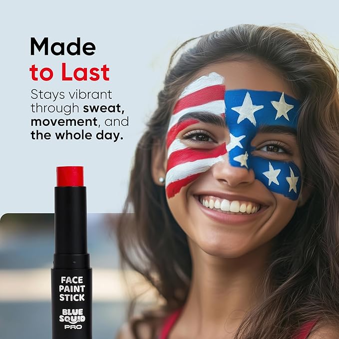 Blue Squid PRO Red Face Paint Stick - Waterproof Body Paint for Adults & Kids Eye Black Baseball, Eyeblack Softball - Vegan Hypoallergenic Twist-Up Non-Toxic Makeup Stick for Cosplay, Sports & SFX
