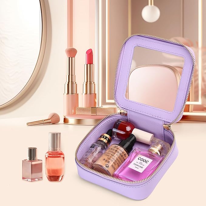 Pinkmik Small Makeup Bag Mini Clear Cosmetic Makeup Case & Toiletry Bag with Zipper Women's Purse Organizer & Car Essentials (X/Purple, MINI)