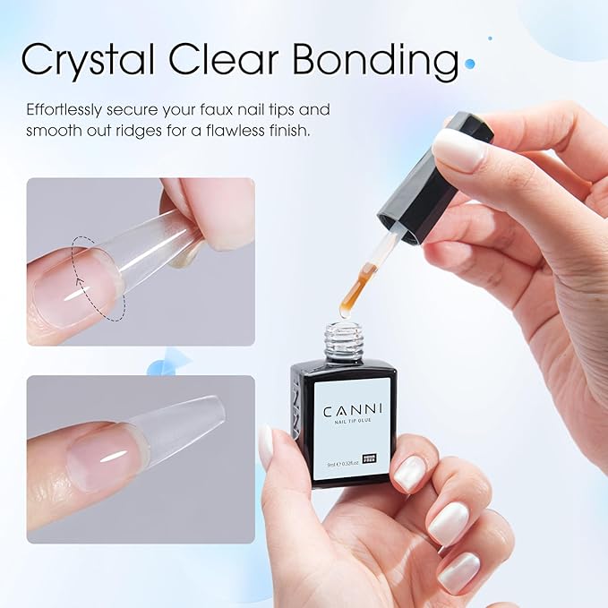 CANNI 2 Pcs No Wipe Top Coat and Gel Nail Glue for Acrylic Nails Tips False Nails Tips Gel Nail Polish Set