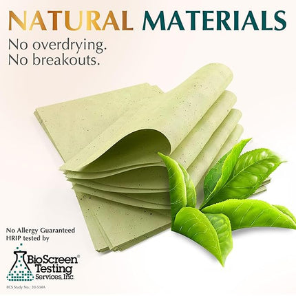 Natural Green Tea Oil Blotting Sheets for Face - 25% Larger - 100 Makeup Friendly Blotting Papers for Face - Easy Dispensing Oil Absorbing Sheets