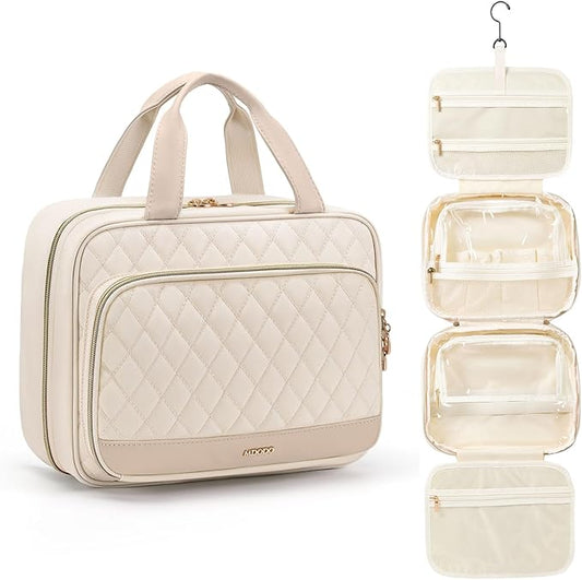 Travel Toiletry Makeup Bag for Women Hanging Toiletry Bag Cosmetic Organizer Make up Bags for Women Travel Makeup Essentials, Beige