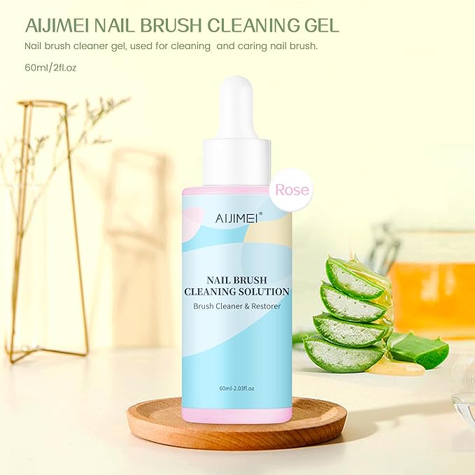 Aijimei 60ml/2fl.oz Nail Brush Cleaning Solution, Nail Art Brush Restorer Quick Clean, Gel Acrylic Nail Brush Cleaner, Use for DIY (Rose)