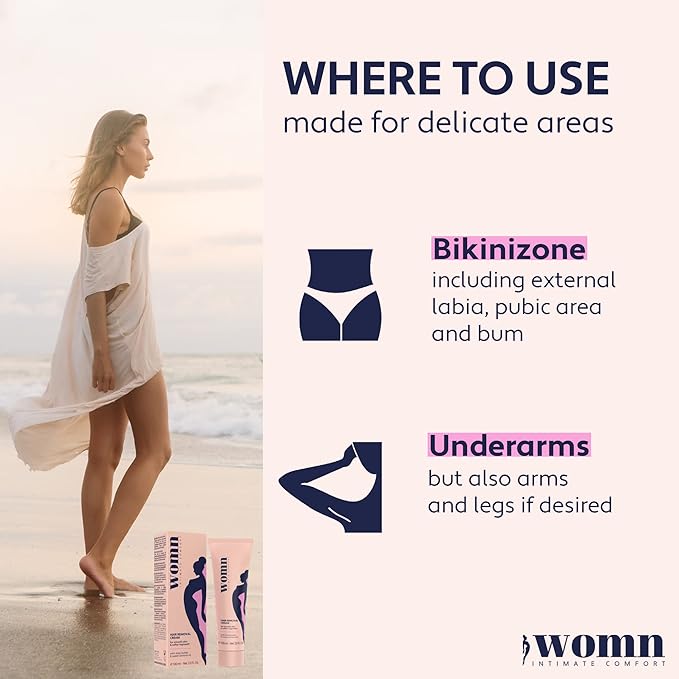 womn Intimate Comfort HAIR REMOVAL CREAM for bikini area & underarms. Smooth skin, no razor bumps or cuts. 3.3 Fl. Oz.