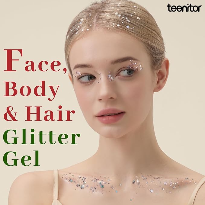 Teenitor Body Glitter Face Glitter Gel, 6 Colors Glitter Makeup for Kids, Face Paint for Women, Concerts Rave Accessories