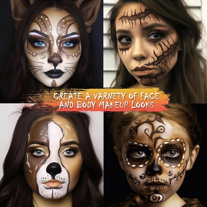 BOBISUKA Brown Face Body Paint Liquid Texture Washable Non Toxic Facepaint Fast Drying Foundation Makeup for Halloween Camo Hulk Hunting Cosplay SFX Costume Party Large Capacity(130ml)