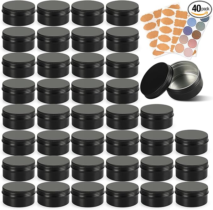 3oz Tins with Lids, 40 Pack Aluminum Tin Containers with Lids, Round Salve Tins Metal Tin Container, 3 oz Tin Cosmetic Sample Containers Tea Cans Bulk Food Storage Jars Candle Travel Tins