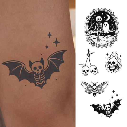 Skeleton Skull Temporary Tattoos for Men & Women – 5 Unique Skull Designs, Gothic & Spooky Tattoo Set for Adults, Realistic & Long Lasting for 2 Weeks