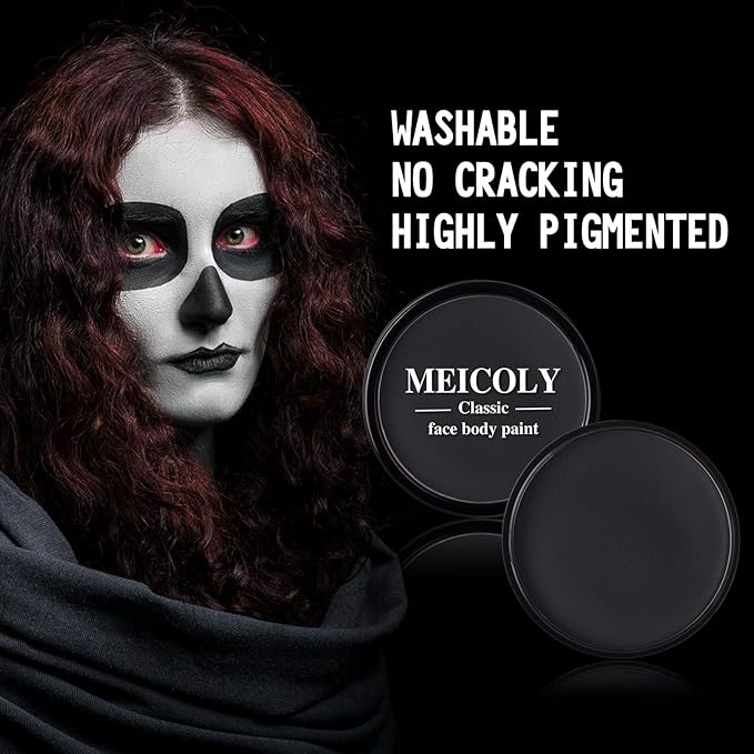 MEICOLY Black Face and Body Paint, 30g/1.05oz Water-Based Washable Full Body Paint for Adults and Kids, Pro SFX Makeup for Clown, Joker, Zombie, Vampire, Skeleton, Cosplay, Halloween