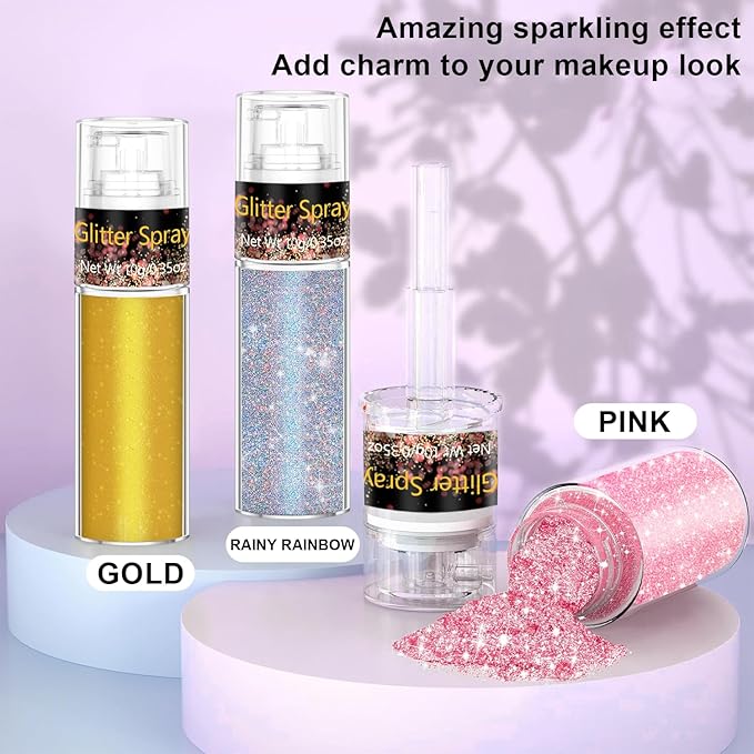 Hair and Body Glitter Spray, 1PC Sparkling Pink Glitter Dry Powder Makeup for Clothes, Festival Rave Prom Loose Sparkle Powder,Holographic Ultra Fine Resin Glitters for Crafts(Pink)