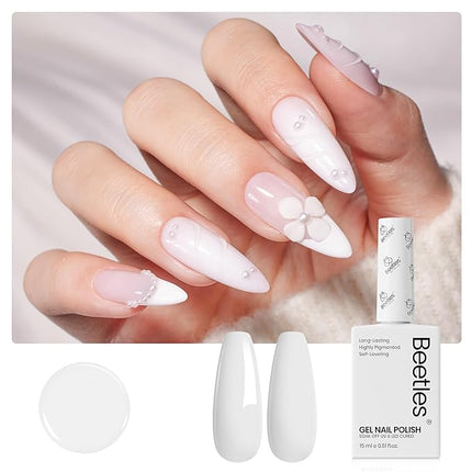 Beetles White Gel Nail Polish Color Gel Polish Soak Off UV LED Nail Lamp Home Salon DIY Design Art Manicure Gifts for Women 1Pcs 0.51Oz Colorful Bottle Pure Elegance