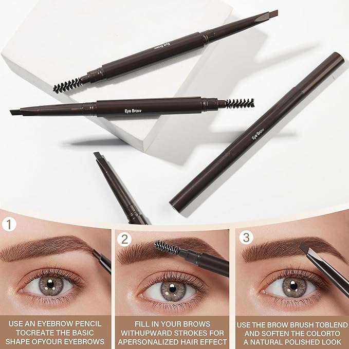 Ultimate Eye Brow Pencils Set for Women, 10Pcs Retractable Double-ended Eyebrow Pen with Brow Brush, Shaping & Filling, Contours, Definers, Fine Tip