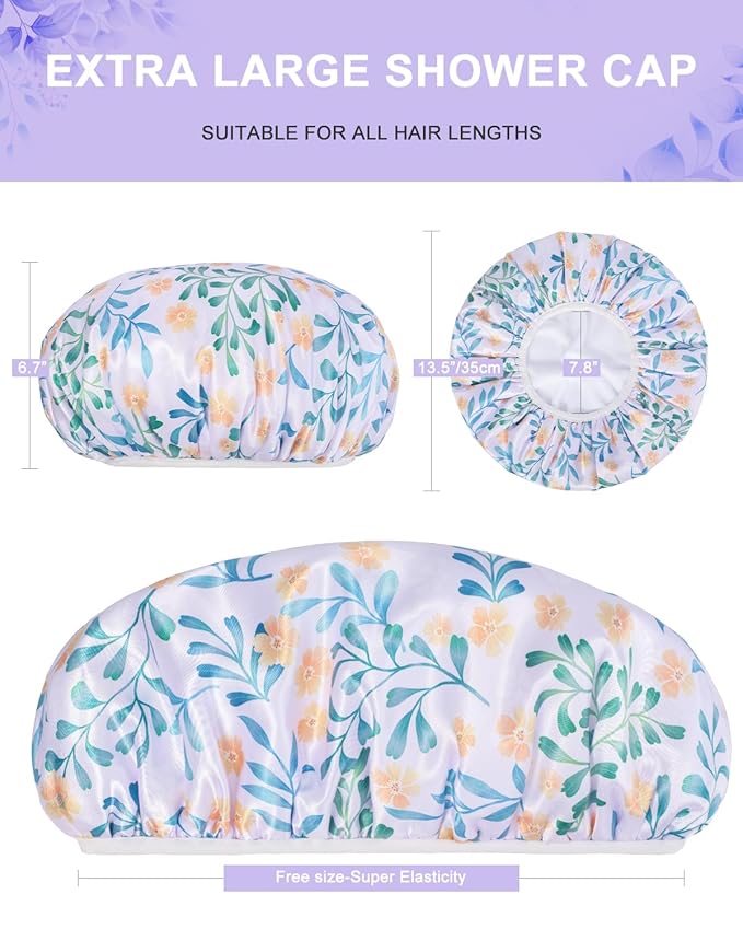 Shower Cap, Terry lined Reusable shower caps, Large Shower Cap for Women, Waterproof Hair cap Triple Layer Shower Caps for Long Thick Hair
