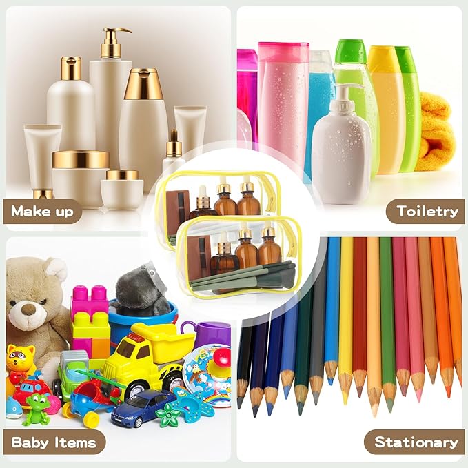 Weewooday 12 Pieces Clear Makeup Bags Cosmetic Storage Bags PVC Zipper Pouches Travel Waterproof Makeup Plastic Case for Women Organizing Toiletries Traveling Bathroom(Medium,Yellow)