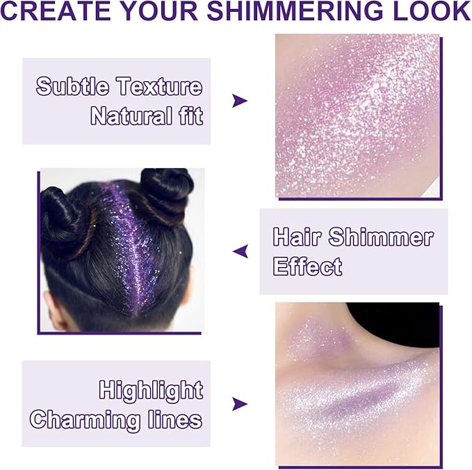 Hair and Body Glitter Spray, 1PC Sparkling Purple Hair Glitter Extra Fine Face Shimmer Powder for Clothes, Festival Loose Sparkle Powder for Rave Clothes Nail Art Easter Halloween Crafts (Purple)