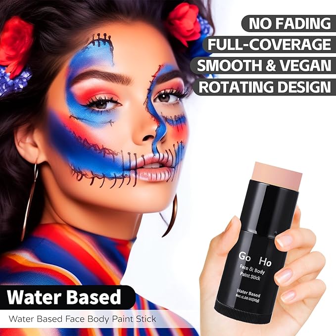 Go Ho Pastel Orange Face Body Paint Stick,Water Based Washable Foundation Eye Primer Stick,Non-toxic Full-coverage Cream Body Paint for Halloween SFX Makeup