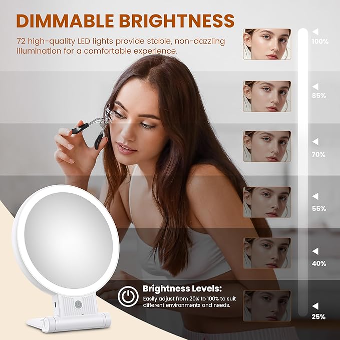 1X/30X Lighted Makeup Mirror with Magnification, Double-Sided Switch, 3-Color Lights, 2000mAh Rechargeable, Adjustable Brightness, Swivel Makeup Mirror with Lights for Vanity or Wall Use