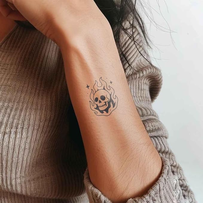 Skeleton Skull Temporary Tattoos for Men & Women – 5 Unique Skull Designs, Gothic & Spooky Tattoo Set for Adults, Realistic & Long Lasting for 2 Weeks