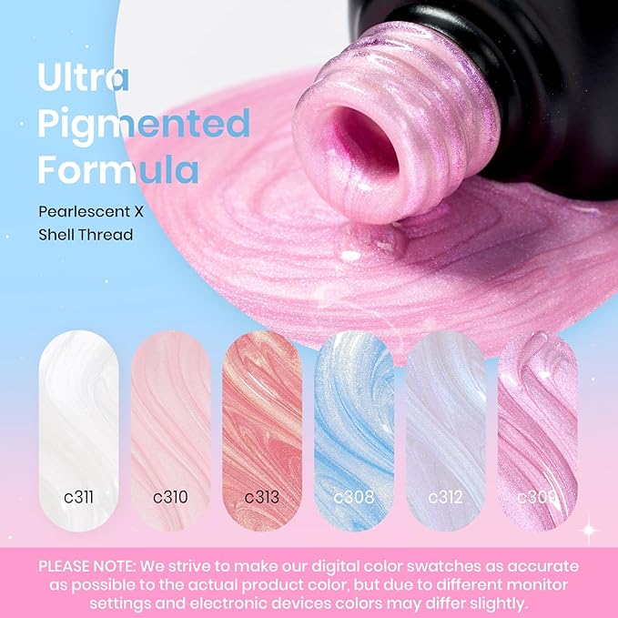 Beetles Pearl Gel Nail Polish Set - 6 Colors Pearl White Gel Nail Polish Mermaid Soak Off Uv Led Fall Winter Pink Blue Polish Swirl Thread Effect DIY Manicure Art Gift for Women