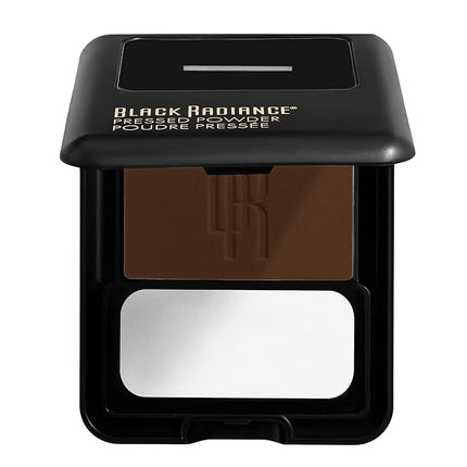 Black Radiance Pressed Powder, Pigment-Rich Matte Finish for Deep Skin Tones, Oil-Absorbing Compact with Mirror & Sponge - Black Coffee