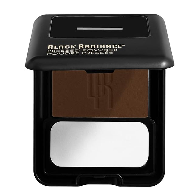 Black Radiance Pressed Powder, Pigment-Rich Matte Finish for Deep Skin Tones, Oil-Absorbing Compact with Mirror & Sponge - Black Coffee