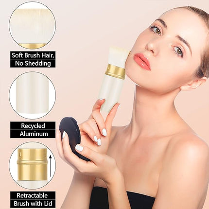 Falliny Retractable Foundation Makeup Brushes, Travel Kabuki Powder Brush Portable Liquid Foundation Sunscreen Brush with Cover for Blending Liquid, Bronzer,Cream or Flawless Powder Cosmetics