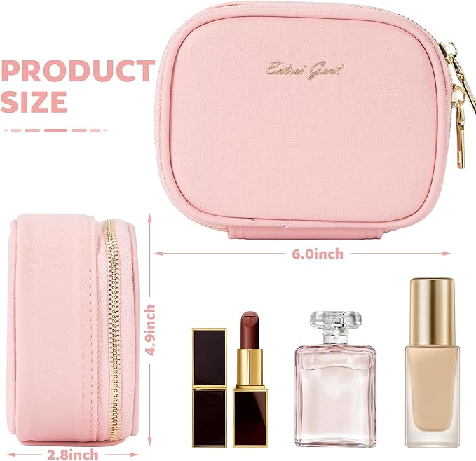 Small Makeup Bag with Led Mirror, Mini Travel Make up Bag 3 Light Modes Adjustable Brightness, for Women Organizer Cosmetic Bag, Portable Travel Train Toiletry Bag, for Pool Parties Work Touch-Ups