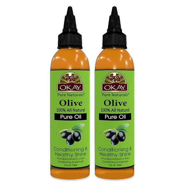 OKAY 100% Pure Natural Olive Oil for Skin & Hair - Cold Pressed Olive Oil for Skin Care, After Shower Face & Body Moisturizer for Women, Men & Baby, Use for Massage, Hair Growth - 4 Fl Oz (Pack of 2)