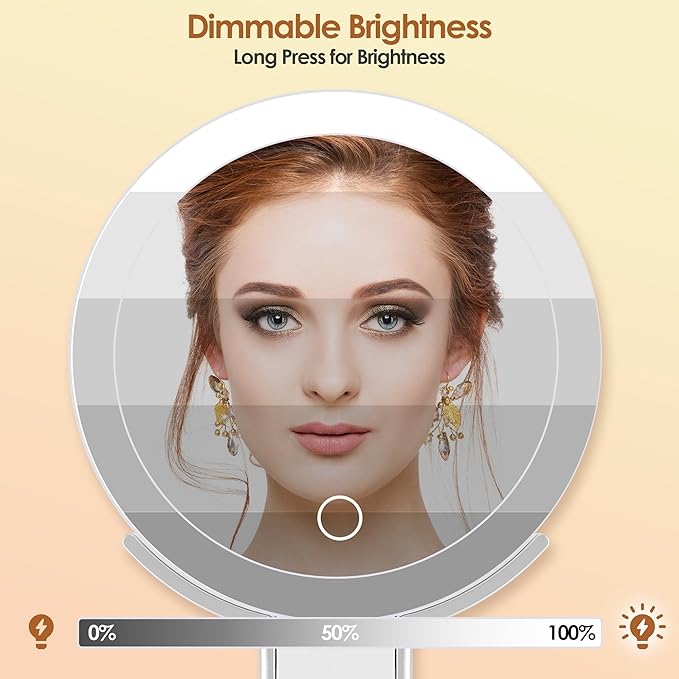 MIYADIVA Magnifying Mirror with Light, Double Sided 30X/1X Lighted Travel Makeup Mirror with Magnification, 3 Color Lighting, Dimmable Touch Screen, Adjustable & Foldable Hand Mirror (White)